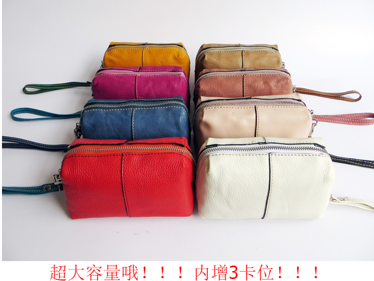 First layer cowhide square mobile phone bag leather makeup clutch multifunctional coin purse large capacity mobile phone bag