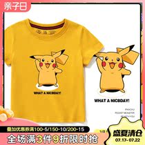 Pikachu joint cartoon t-shirt childrens men and womens childrens short sleeves Baby pure cotton little girl boy Western style half sleeve tide