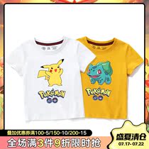 Pokémon Pikachu cartoon childrens short-sleeved t-shirt 2021 new men and women children baby children half-sleeve tide