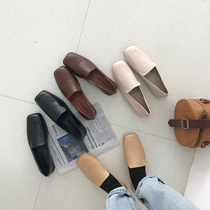Korean version INS new square head trampling single shoes small leather shoes 2020 spring paragraph 100 lap sloppy shoes female two wearing flat bottom shoes