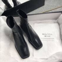 Korean version Old board Lady 2020 Fall Black Short boots Ins 100 hitch Temperament Square Head Boot Side Zipper Locomotive Boots Woman