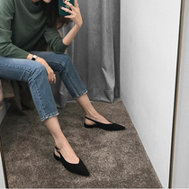 2022 new European and American V outlet Baotou shallow mouth custard rear air sandal women black single shoe flat heel flat female shoes summer