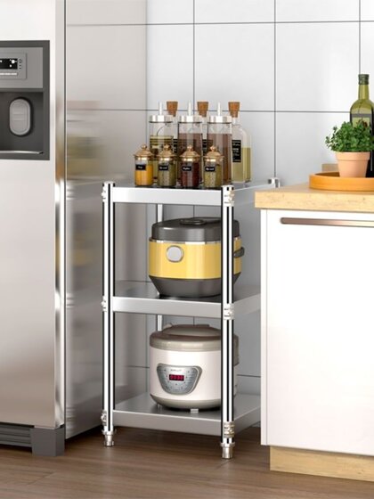 加厚304不锈钢厨房置物架夹缝收纳架落地多层微波炉储物架子家用