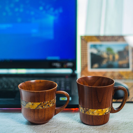 Japanese yosegi wood mug retro style handmade solid wood parquet Japanese tea cup coffee cup water cup