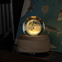 Wang Lunli Society Moon Lamp Music Box Wooden Glowing Rotating Crystal Ball Music Box to Send Girls Valentines Day Gifts