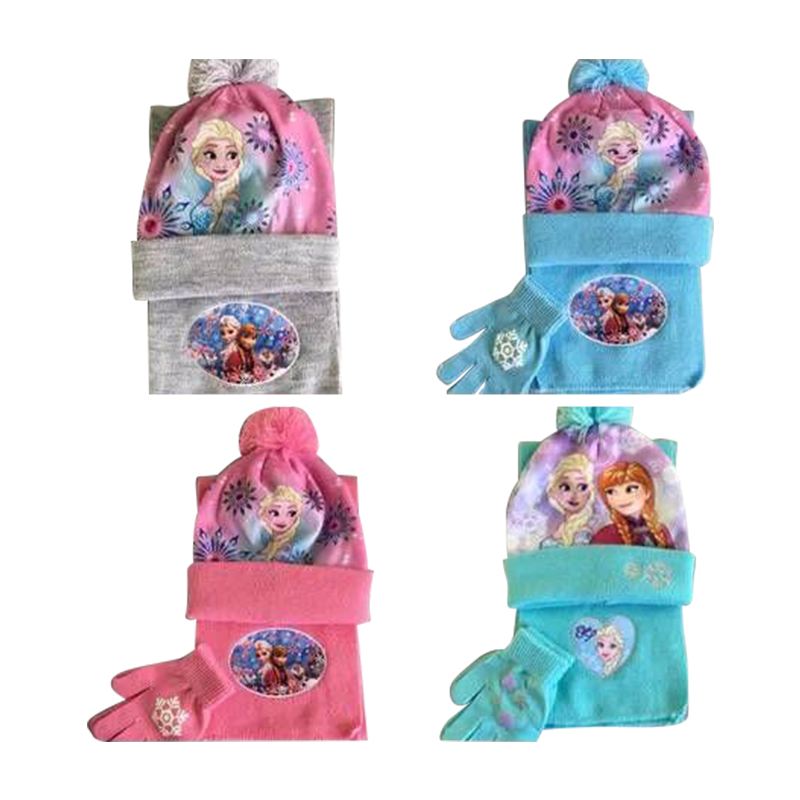3-10 years old girls hat scarf set foreign trade hat scarf gloves three-piece set girls winter warm and fleece