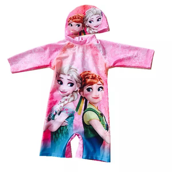 80-125 Áo tắm cho bé gái Kem chống nắng một mảnh dành cho trẻ em Frozen Princess Áo tắm nước nóng khô nhanh Áo tắm Mũ bơi miễn phí - Bộ đồ bơi One Piece