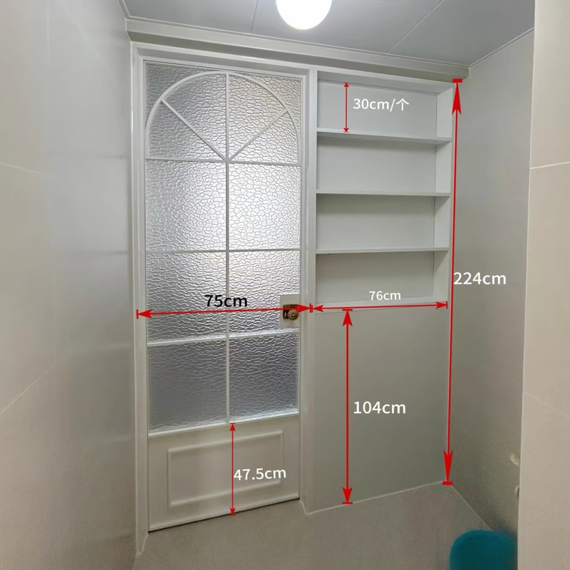 Sliding Bathroom Aluminum Alloy Door with Cabinet Partition, Bathroom Dry and Wet Separation, Extremely Narrow Retro Flat Door, Glass Sliding Door