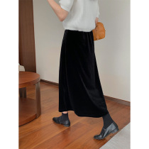 thxgivingretro temperament velvet half body dress female fall with tightness high waist pituality A character long dress 15633