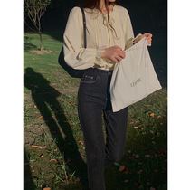 thxgiving teenage girl sensation lotus leaf collar strap press pleat shirt woman fall single row button loose jacket 16051