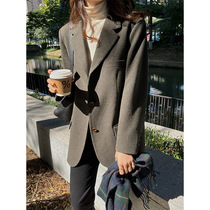 THXGIVING thickened clip cotton suit winter new port taste vintage retro collar single row button padded shoulder jacket 16982