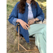 THXGIVING Cowboy Shirt Woman Spring New Port Taste Vintage Retro collar Long sleeves Sleeves Slim Blouse 16729