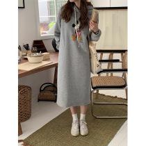 THXGIVING Mickey Katumba hat sweatshirt winter new Korean version of reduced-age loose even dress Long dress 16992