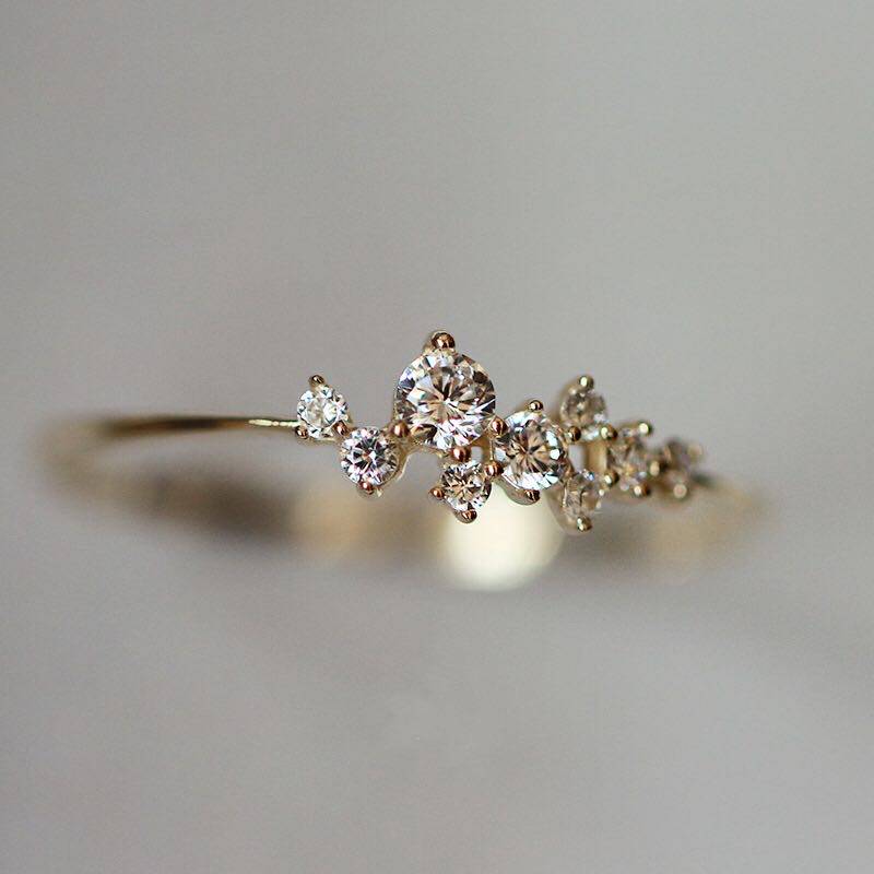 White tea new 14k gold Ruili gold ring sterling silver inlaid with gemstones 101-200 yuan K flash diamond ring temperament