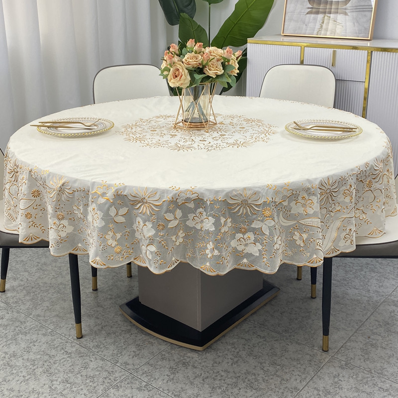 Round Table Tablecloth Waterproof, Oil-Proof, Heat-Resistant, No-Wash Floral Modern European Style Pvc Lace Tablecloth Table Mat Light Luxury Round Table Tablecloth Waterproof, Oil-Proof, Heat-Resistant, No-Wash Floral Modern European Style Pvc Lace Tablecloth Table Mat Light Luxury