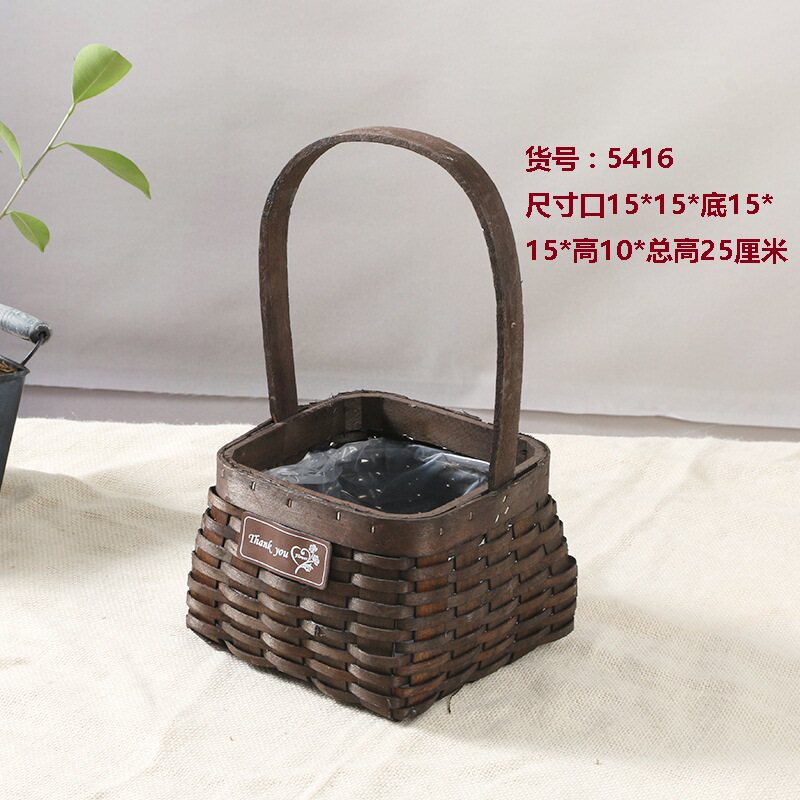Factory direct sales of three deep coffee pastoral willow weaving rattan straw weaving original creative wood chip flower basket succulent flower arrangement