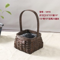 Factory direct sales Three deep coffee pastoral willow rattan straw original Italian wood chips flower basket fleshy flower arrangement