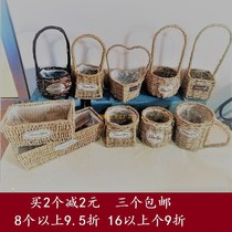 Yilin craft new straw portable basket European-style pastoral creative rattan flower arrangement basket fleshy flower pot