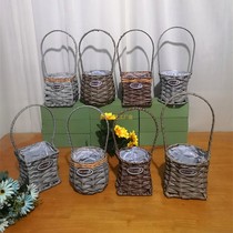 Pastoral new style flower basket rattan flower pot dried flower flower arrangement flower green plant succulent small basket ornament decoration