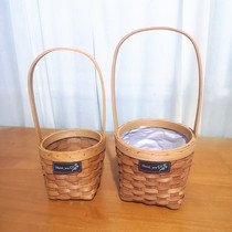 New Arrival Pastoral Chinese Mainland Basket Hand-woven Flower Girl Hand-held Flower Basket Wedding Birthday Gift Basket Ornament