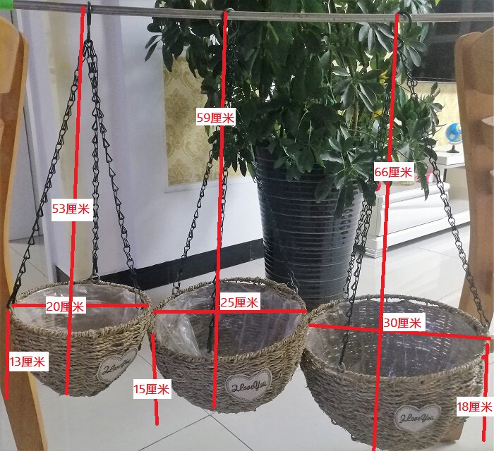 Hanging basket new pastoral flower pot hanging orchid green radish hanging iron art grass weaving rattan weaving willow weaving balcony hanging planting flower basket hanging