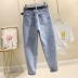 Quần jeans nữ màu xanh nhạt 2020 mùa xuân mới xuân thu và eo cao buông lơi chín điểm quần quần Harlan cha thủy triều - Quần jean