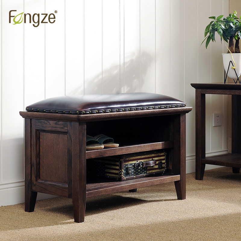 Fengze American simple shoe changing stool shoe cabinet foyer solid wood entrance door light luxury bed tail shoe rack wearing shoes stool