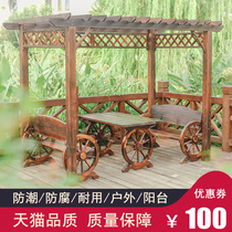 Car wheelchair Pavilion anticorrosive wood outdoor courtyard grape frame wooden pavilion villa balcony wooden house table and chair set flower rack