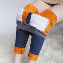 Autumn elastic waist high waist plus velvet jeans women 2021 New elastic small foot pants thin pencil ankle-length pants