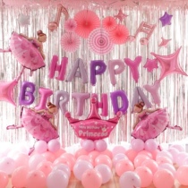 Girl birthday package layout background wall childrens party decoration balloon arrangement kt cat ballet princess