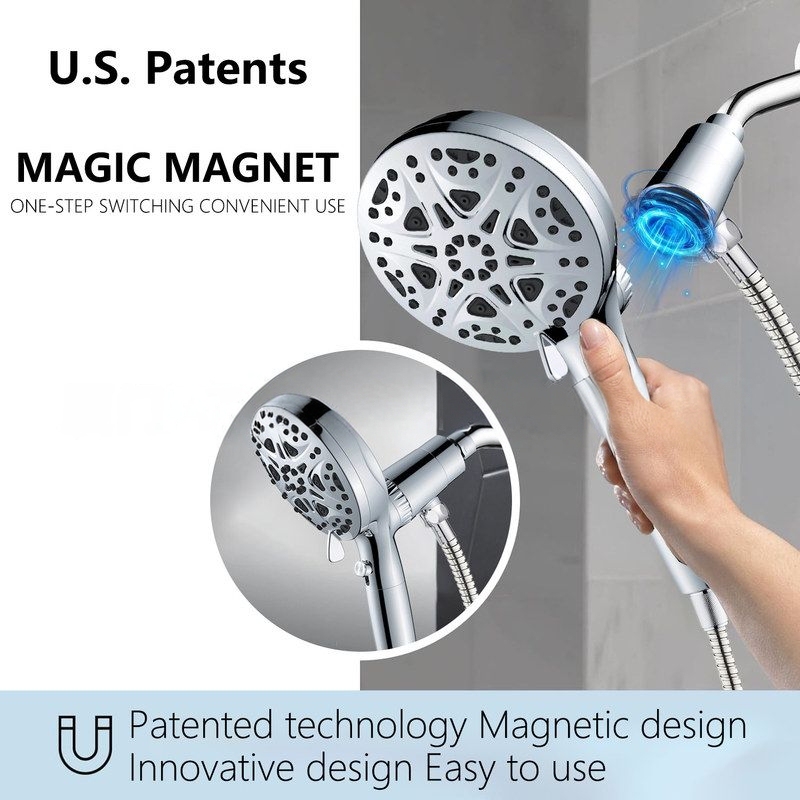 North American American-Style Filtered Showerhead Aquamagnex Series Magnetic Booster Showerhead Side Spray Top Spray Converted to Handheld