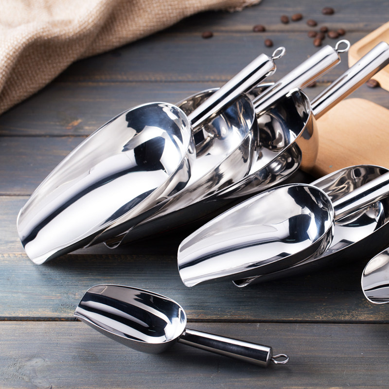 304 Stainless Steel Ice Shovel Thickened Food Grain Coffee Shovel Home Kitchen Tea Flour Shovel Dry Fruit Turner Rice Shovel