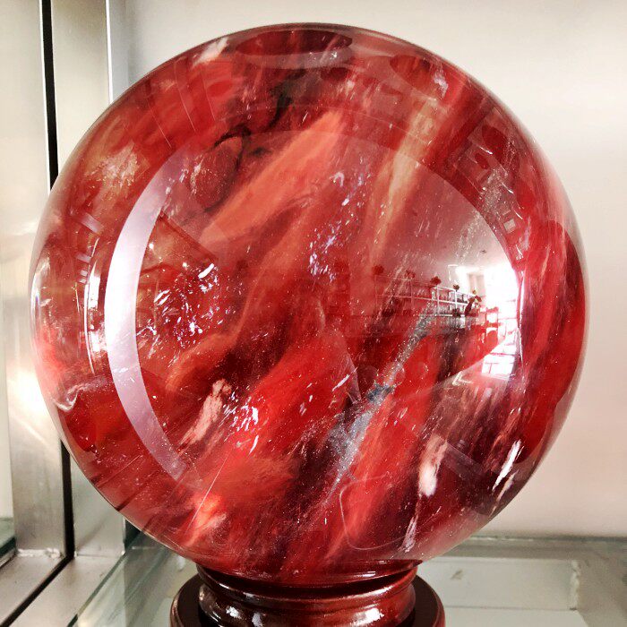 幸運星天然水晶紅水晶球25cm鴻運當頭水晶球擺件紅紅火火招財旺運超大號