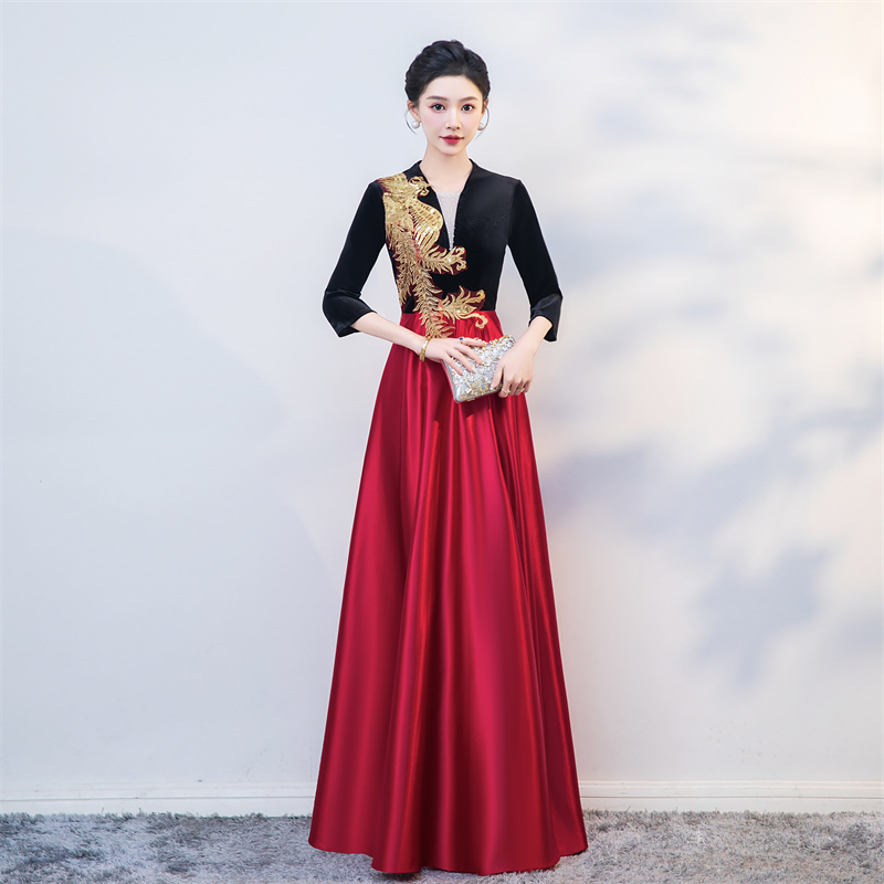 Choir Performance Dress for Women, Long Skirt, 2024 New Style, Adult Red Song Performance Competition Conductor Long Elegant Dress