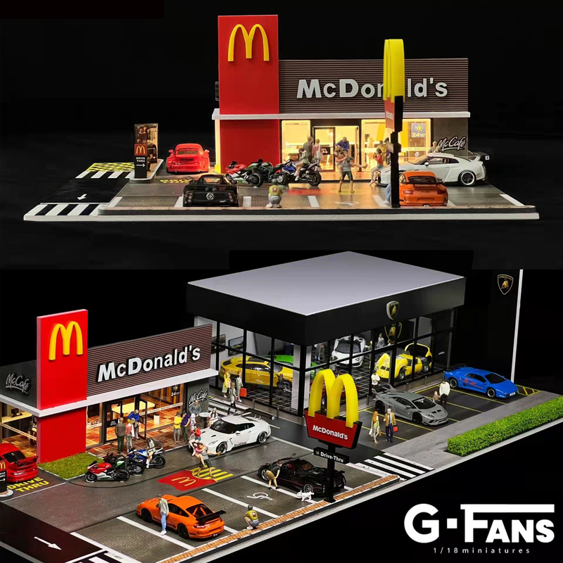 G-Fans Models Mcdonald's Car Model Scene with Lights m Fast Food Restaurant Building 710033
