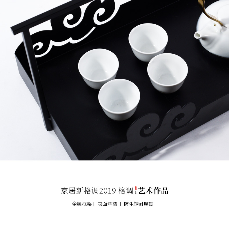 New Chinese style example room tea house furnishing articles sitting room tea table set decoration metal DiHe soft outfit ceramic tea set combination