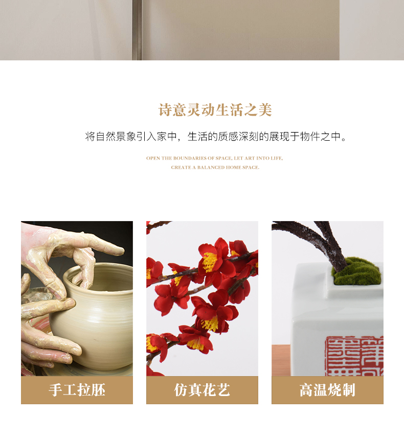 Ceramic vase furnishing articles, the sitting room is the study of new Chinese style name plum flower potted flower, flower implement example room dry flower, flower art as a whole