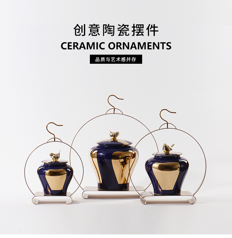 Modern new classical general plating gold ceramic pot home example room soft adornment jar storage tank furnishing articles