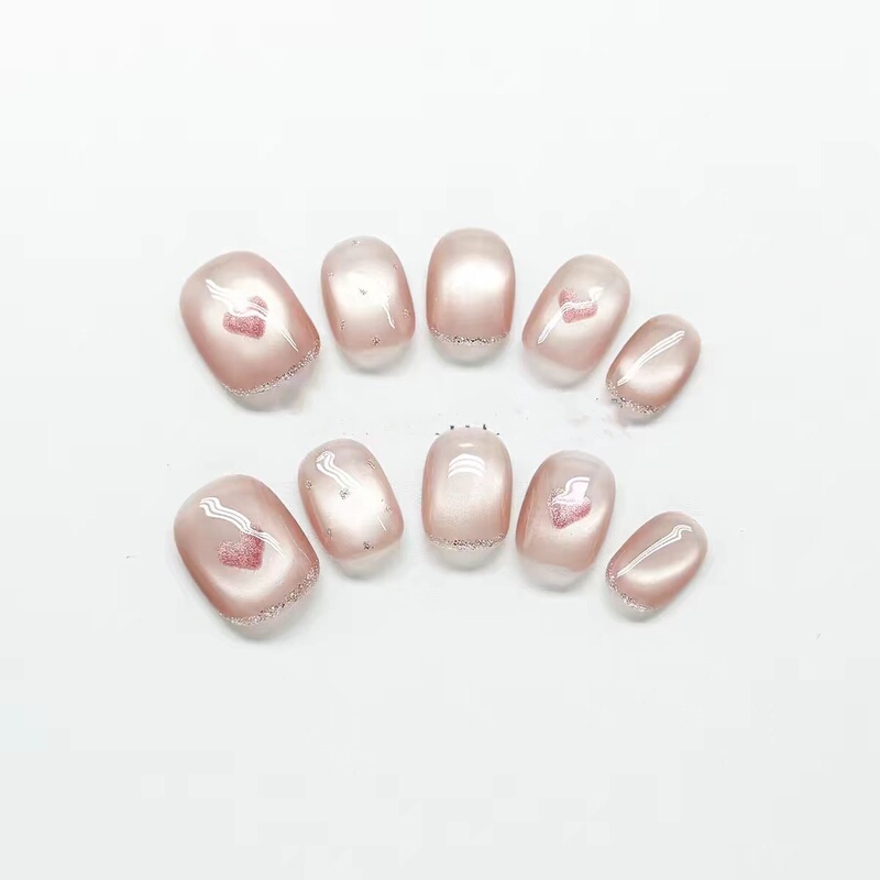 Handmade Wearable Nails 2026 New Heart Cat Eye Daily Manicure Finished Nail Tips Nail Stickers Short Style Beanie Nails