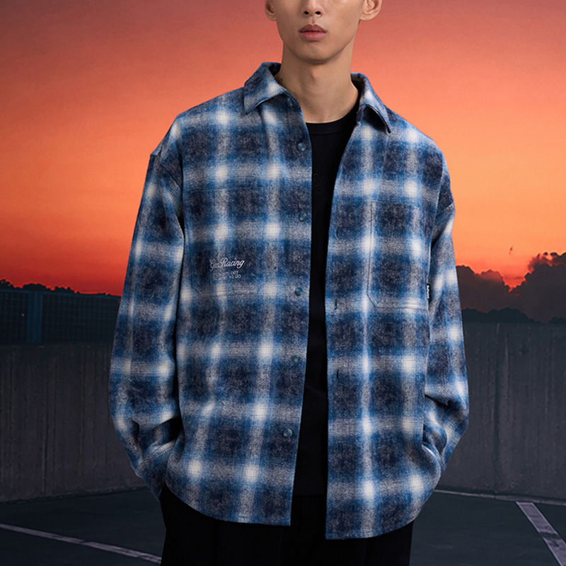 Gastation Plaid Shirt, Brushed Gradient Retro Texture, Commuter Daily Wear, Warm Cardigan