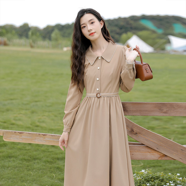 Shirt Dress 2024 ຕົ້ນພາກຮຽນ spring ໃຫມ່ຝຣັ່ງ Retro Waist Temperament ແຂນຍາວ doll Collar Dress ສໍາລັບແມ່ຍິງ