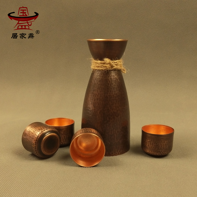 Retro glass pure copper Japanese warm pot Antique hot pot Sake pot Little wine fracture bronze glass