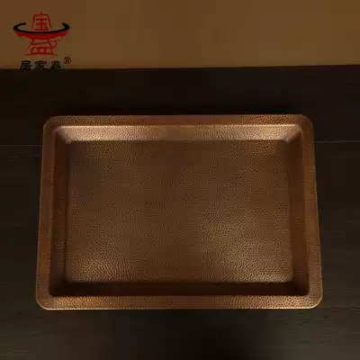 Thickened pure copper plate Brass plate Healthy copper dinner plate Hotel household long tray Square handmade antique copper plate