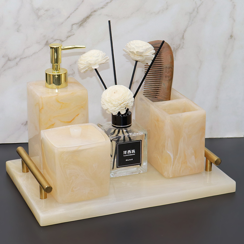 European style hotel light luxury bathroom set toilet wooden comb shelf bathroom tray wash kit model room ornaments