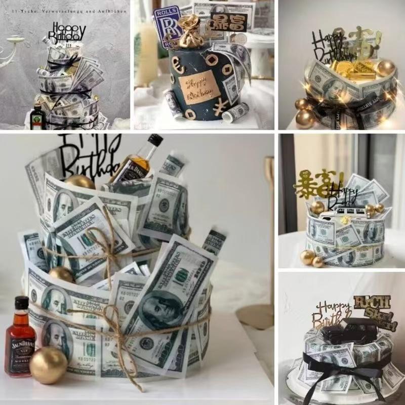 Cake Decoration with Imitation Rice Paper, Dollar Bills, Playing Cards, Leaves, Baking, Hundred-Yuan Banknotes, Red Banknotes, Rollable Ornaments