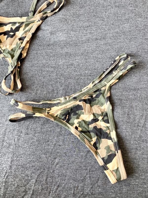 European and American Sexy Camouflage Thong Temptation Pure Cotton Comfortable T-Pants Thong Adjustable Non-Slip Women's Underwear Available in Large Sizes