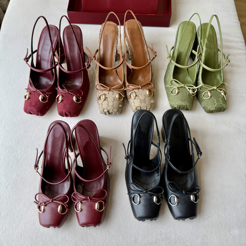 Square-Toe Mary Jane Bow Sandals for Women, Summer Chunky Heel, Horsebit Strap, T-Strap, Ultra-High Heel Ballet Shoes