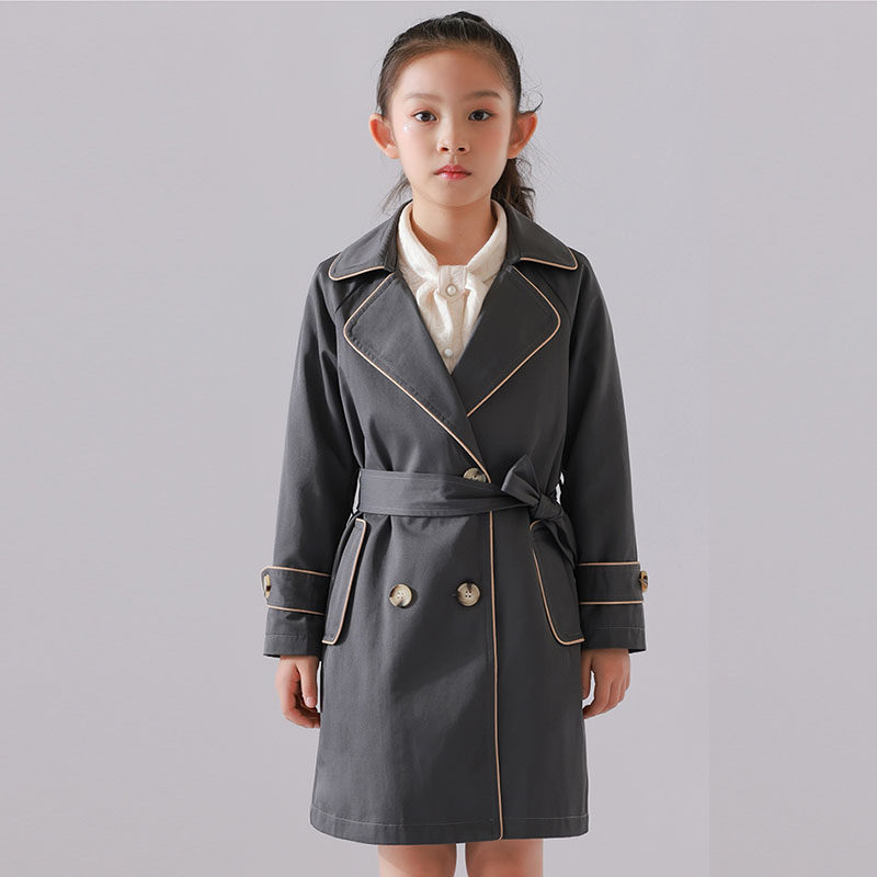 Girls' windbreaker coat 2021 new Western style spring and autumn wear mid-length version Korean version of the children's girl's middle-aged children's tide children's clothing
