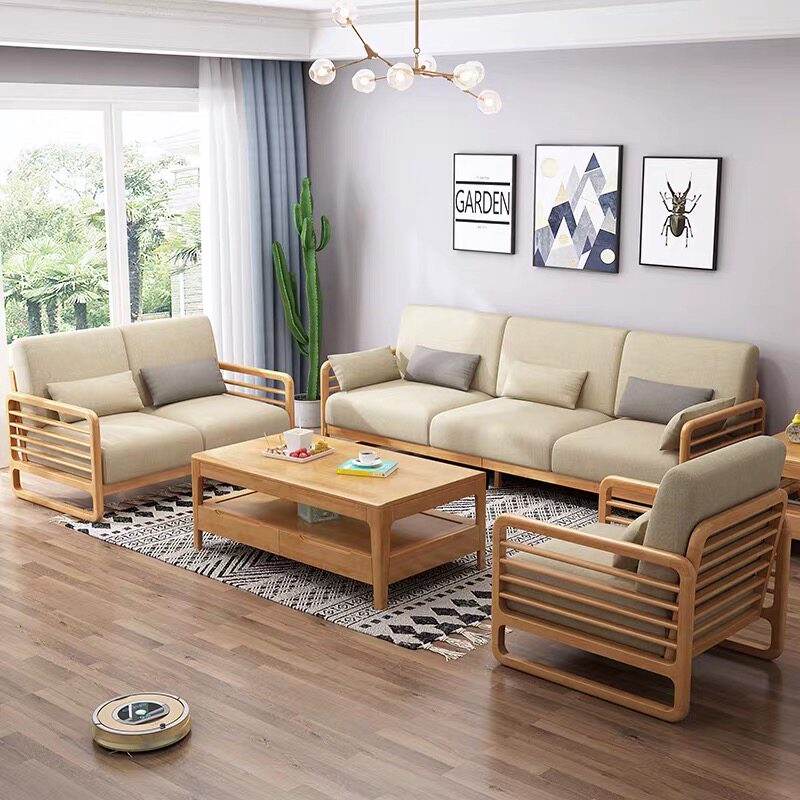 Nordic solid wood sofas size household type log day style minimalwood Gabby fabric sofa combined living-room assorted furniture