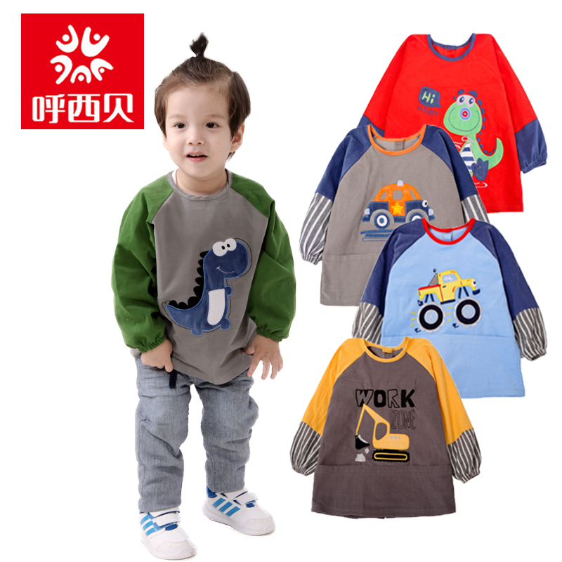 Summer Xibei autumn and winter thickened cotton baby anti-dressing children eat waterproof corduroy long sleeve pure hood apron